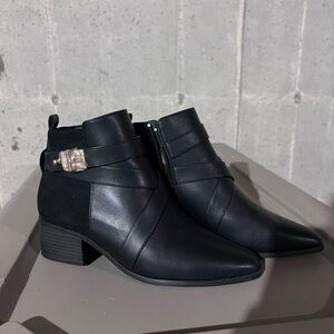 JustFab Black Pointed Ankle Booties with Side Buckle